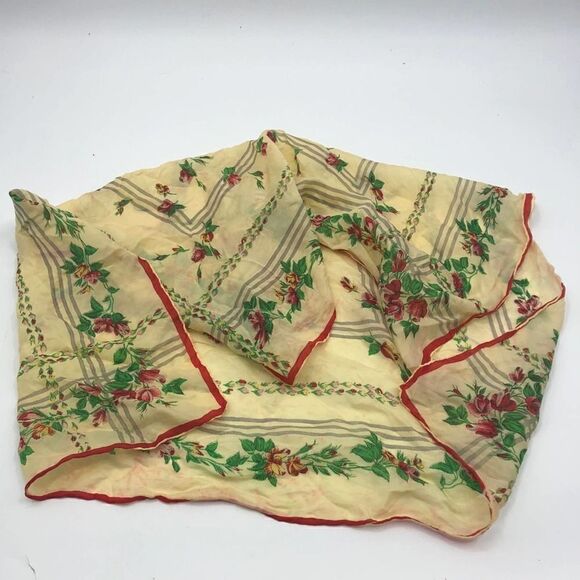 Vintage Diamond Habotai Silk Rosebud Floral Scarve - Picture 2 of 6